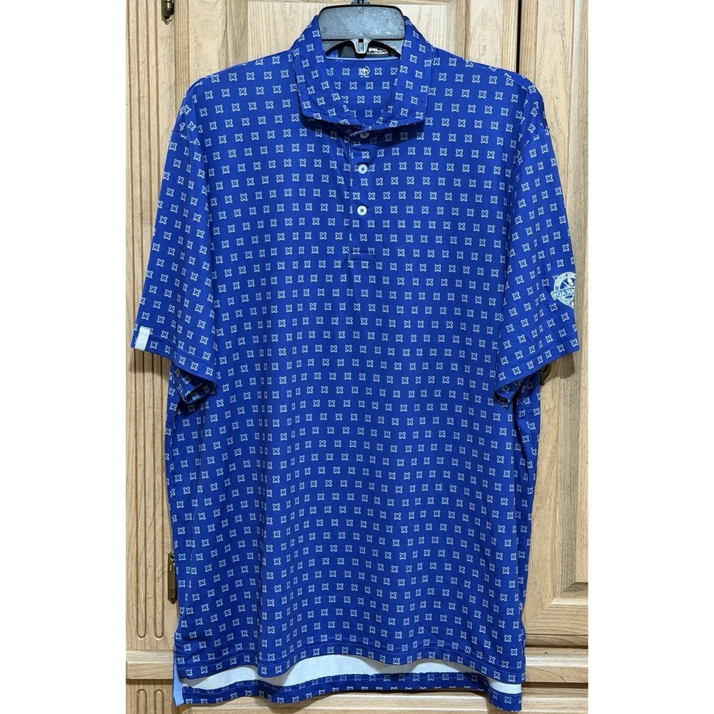 RLX Ralph Lauren Golf Polo Shirt Men's Large Blue Star Foulard Geometric Print